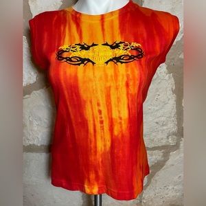 Orange and Yellow Harley-Davidson Sleeveless Top from New York.